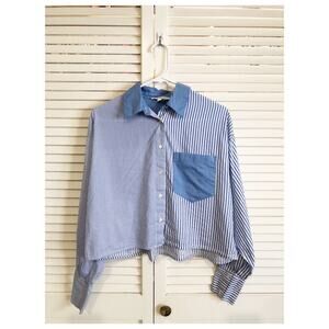 24 Seven Blue Striped Button Down Top